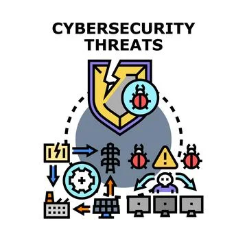 Cybersecurity threats compromising digital infrastructure and critical system Stock Illustration