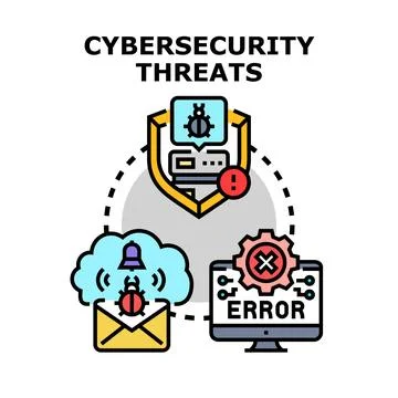 Cybersecurity threats concept protecting digital data systems Illustrazione stock