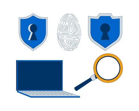 Cybersecurity tools and access control 2D cartoon objects set 스톡 일러스트