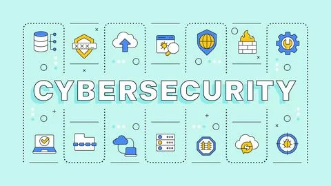 Cybersecurity turquoise word concept Stock Illustration