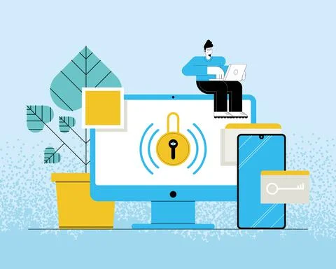 Cybersecurity user in desktop イラスト素材