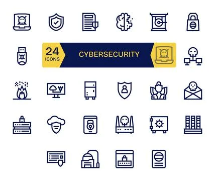 Cybersecurity Vector Icon Library with 24 Bold Line High Resolution Display.. イラスト素材