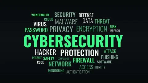 Cybersecurity vector illustration word cloud with bouncy pop-in keywords li.. Illustrazione stock