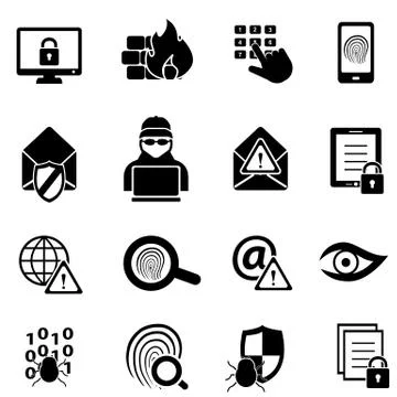 Cybersecurity, virus and computer security icons Stock Illustration