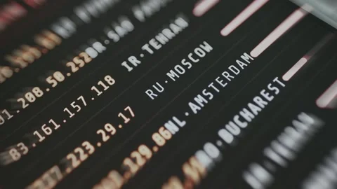 Cybersecurity visualization, network traffic listing source IP addresses Stock Footage 335462118