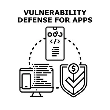 Cybersecurity vulnerability defense protecting software applications 库存插图