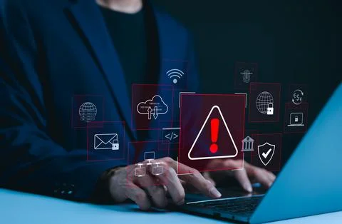 Cybersecurity warning alert system concept. Stock Photos