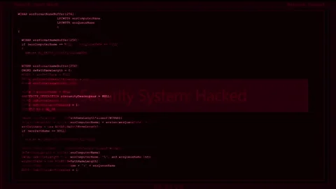 Cybersecurity warning interface hacked system alert, programming code, digital s Stock Footage 340528208