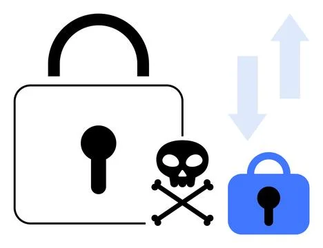 Cybersecurity Warning with Lockpad and Skull Symbols Highlighting Data Prot.. イラスト素材
