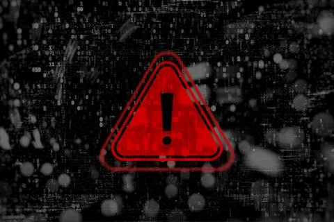 Cybersecurity warning with red warning symbol with digital glitch and binar.. Stock Illustration