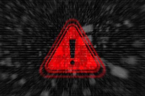 Cybersecurity warning with red warning symbol with binary code. Concept of .. Foto stock