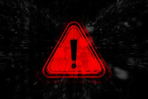 Cybersecurity warning with red warning symbol with binary code. Concept of .. Foto stock