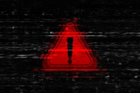 Cybersecurity warning with red warning symbol with digital glitch and binar.. 写真素材