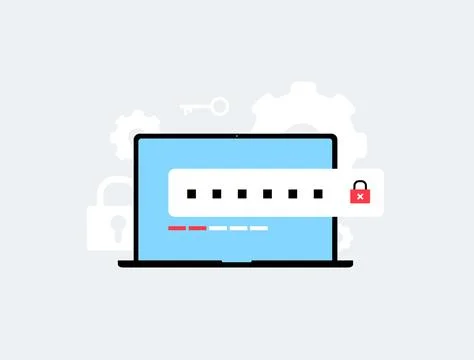 Cybersecurity weak password login breach risk attack warning as careless users Illustration