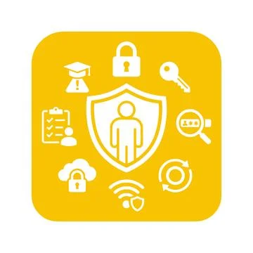 Cybersecurity yellow icon with shield symbols for digital network protectio.. Illustrazione stock