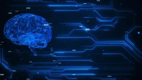 Cyberspace artificial intelligence network hologram AI Cpu and print circuit Stock Footage 293368254