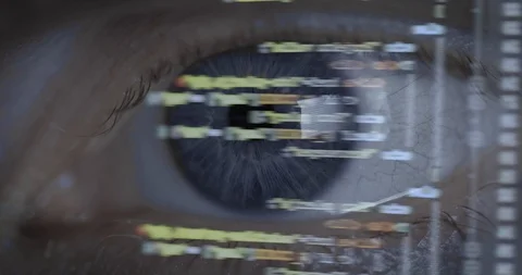 Cyberspace - close up of programmer eye with programming code reflection Stock Footage 117896036