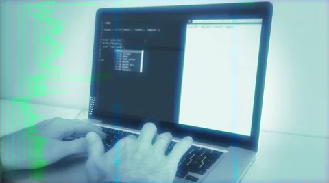 Cyberspace Computer Coding, Hands On Laptop Stock Footage