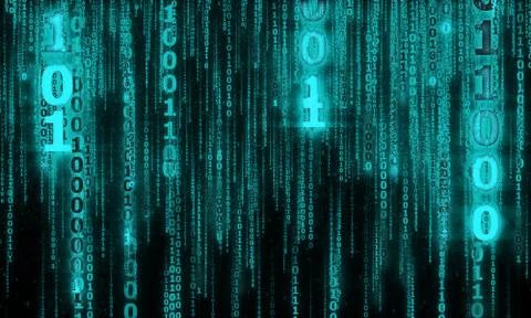 Cyberspace with digital falling lines, binary hanging chain イラスト素材