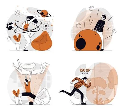 Cyberspace Flat Concepts Illustrazione stock