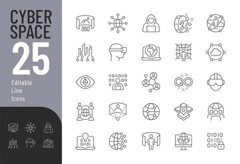 Cyberspace Line Editable Icons set. Stock Illustration