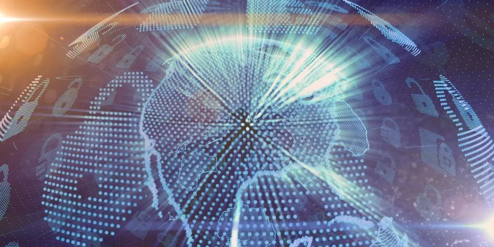 Cyberspace online internet security data transfer protection with blockchain  Stock Illustration