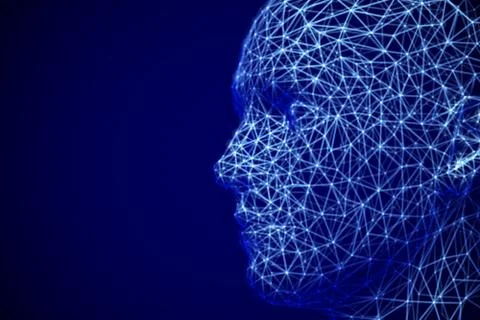 Cyberspace or machine learning concept: polygonal male face profile. Stock Illustration