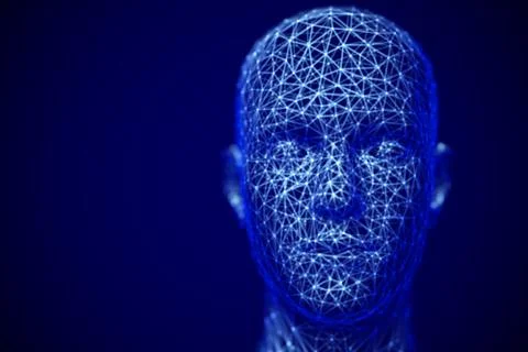 Cyberspace or machine learning concept: polygonal male face. Stock Illustration