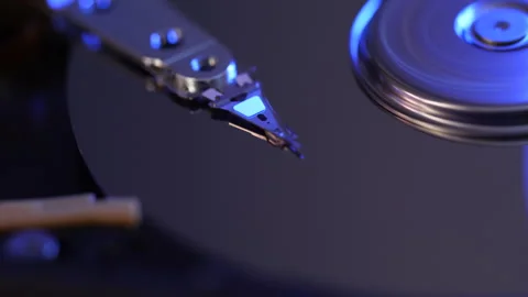 Cyberspace Protection of Personal Data on HDD. Macro Close Up Footage of Head of Stock Footage 252204443
