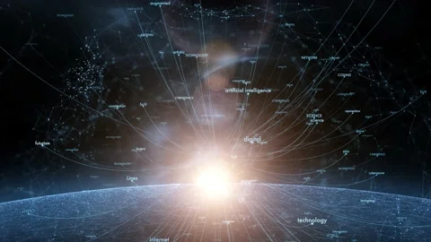 Cyberspace technology word cloud lens flare sparkling animation background Vídeo Stock 148684153