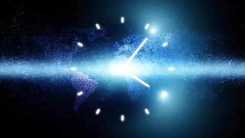 Cyberspace world map with time clock looping animation Stock Footage 339709488