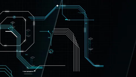 CyberTech FUI: Data Grid Cyberpunk - 4K Broadcast 16:9 Stock Footage 335873170