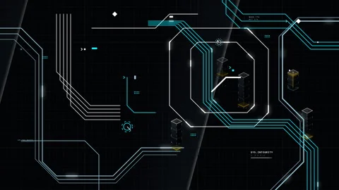 CyberTech FUI: Data Grid Military - 4K Broadcast 16:9 Stock Footage 335866576