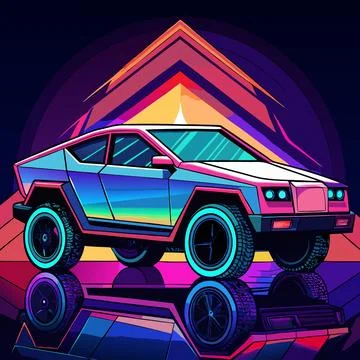 Cybertruck Neon Vector Stock Illustration