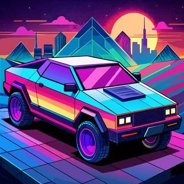 Cybertruck Neon Vector Stock Illustration