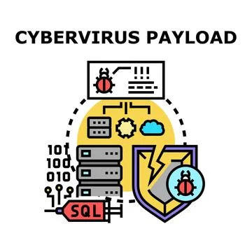 Cybervirus payload infecting network and data system Stock Illustration