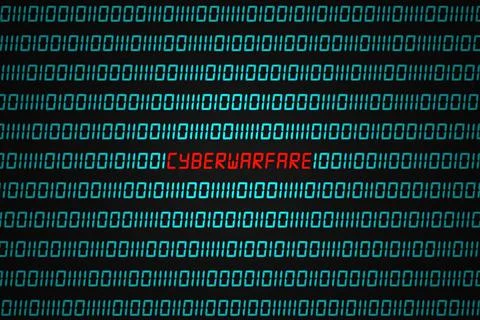 Cyberwarfare in the middle of a binary code sequence Stock Illustration