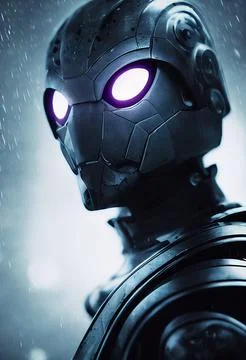 Cyborg assassin, ruthless, evil, biotech armor. Portrait of robot, 3D render Illustrazione stock