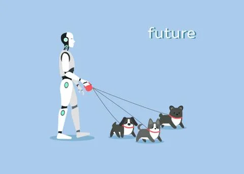 Cyborg assistance with walking pets in light background Illustrazione stock