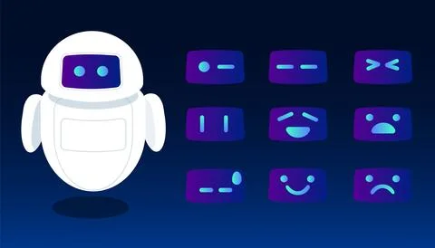 Cyborg bot robot artificial intelligence chat face emotion feeling Stock Illustration
