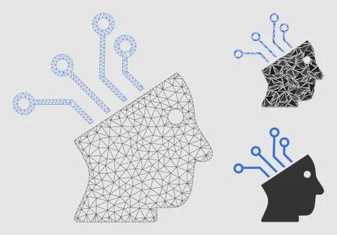 Cyborg Brain Circuit Vector Mesh 2D Model and Triangle Mosaic Icon Stock Illustration