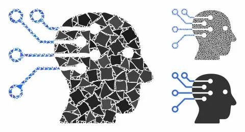 Cyborg brain interface circuit Mosaic Icon of Humpy Elements Stock Illustration