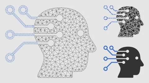 Cyborg Brain Interface Circuit Vector Mesh Network Model and Triangle Mosaic 스톡 일러스트