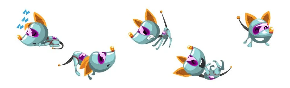 Cyborg Dog Artificial Intelligence and Mechanical Personage Vector Set Stock Illustration