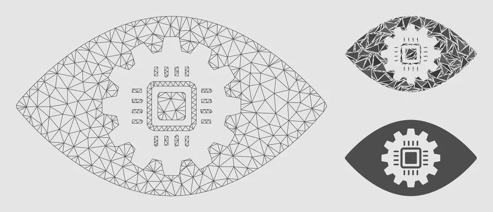 Cyborg Eye Lens Vector Mesh 2D Model and Triangle Mosaic Icon Illustrazione stock