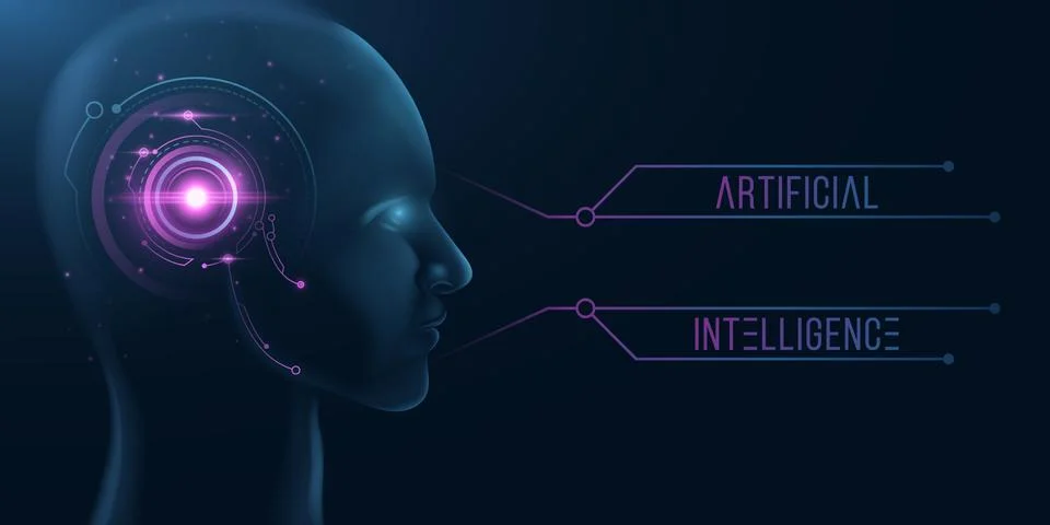 Cyborg face with HUD interface. Artificial Intelligence. Neural networks. Dat Stock Illustration