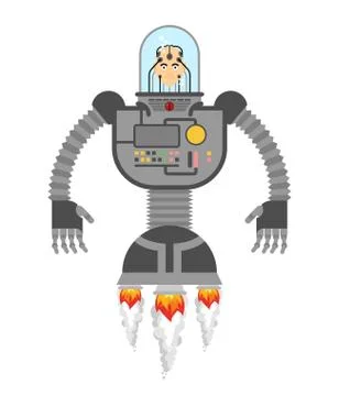 Cyborg Future Human Concept. Robot with human head. Cyber body Stock Illustration