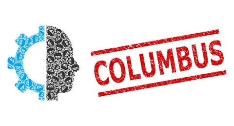 Cyborg Gear Recursion Composition of Cyborg Gear Icons and Distress Columbus Stock Illustration