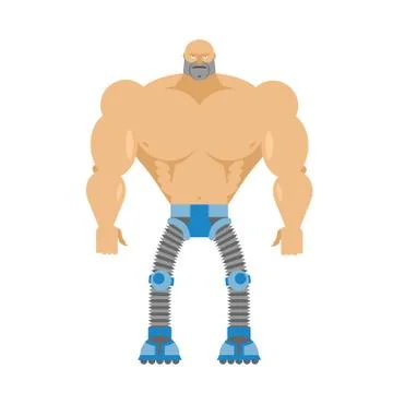 Cyborg- half human, half robot. Body of  man. Legs Cyber mechanical. Machine  Stock Illustration