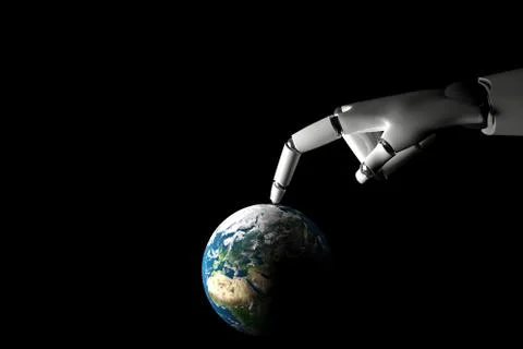 Cyborg hand playing with earth Ilustração Stock